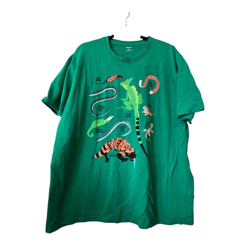 Svaha‎ Reptiles T-shirt Women's 2XL Plus Green Graphic Snake Lizard Chameleon